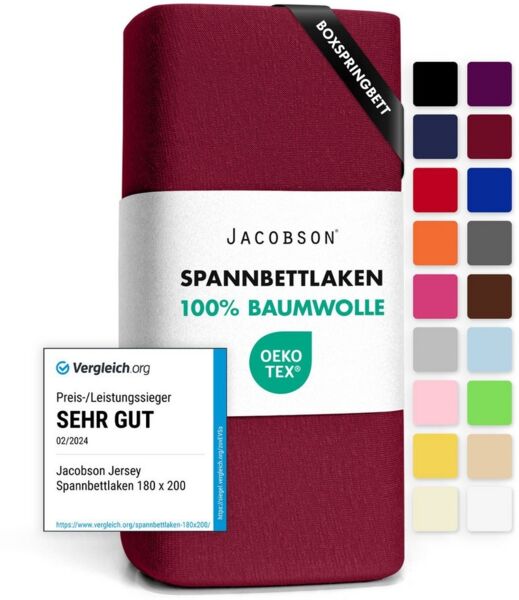 Jacobson Spannbettlaken BOXSPRING & ÜBERLÄNGE aus 100% Baumwolle, für hohe & lange Matratzen, Jersey Bettlaken 160 g/m²