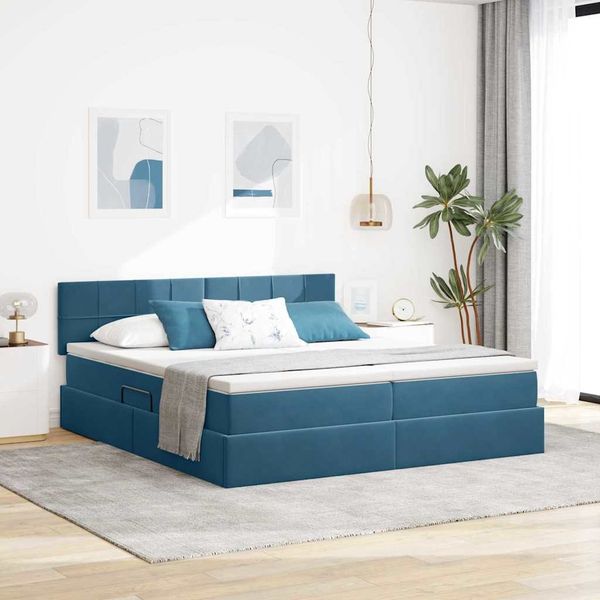 vidaXL Bett mit LED-Lichtleisten Dunkelblau 180 x 200 cm Samt 3371613