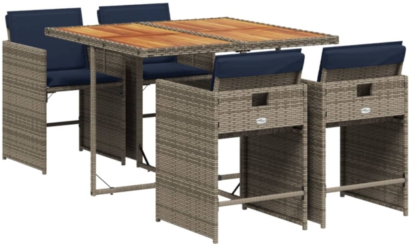 vidaXL 5-teiliges Garten-Ess-Set mit Kissen, grau, Polyrattan 3277852