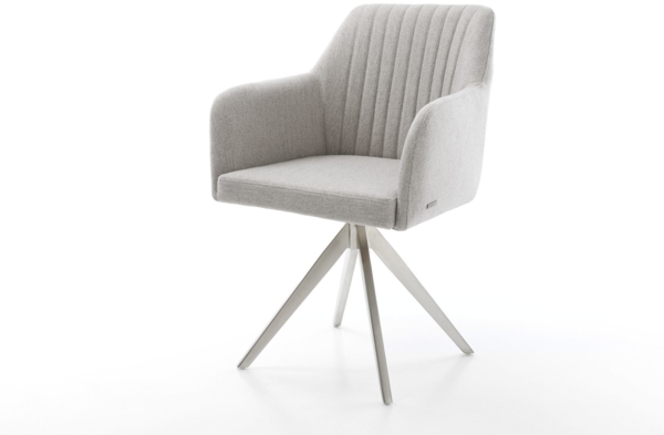 Esszimmerstuhl Greg-Flex Stripes Hellgrau Kreuzgestell kantig Edelstahl Taschenfederkern