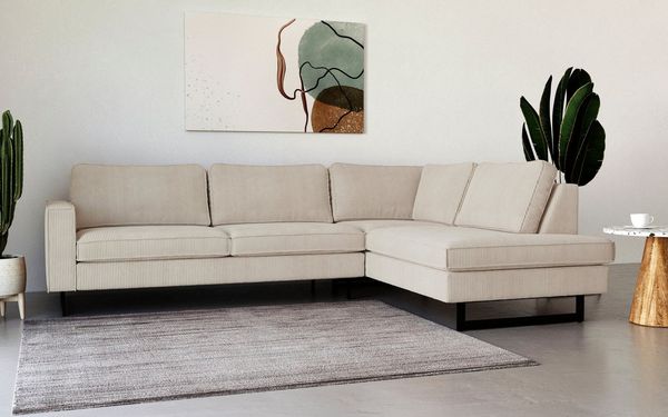 Places of Style Ecksofa Pinto, 290 cm, Ottomane links / rechts, Cord, Feincord, Luxus-Microfaser Leder und Chenille