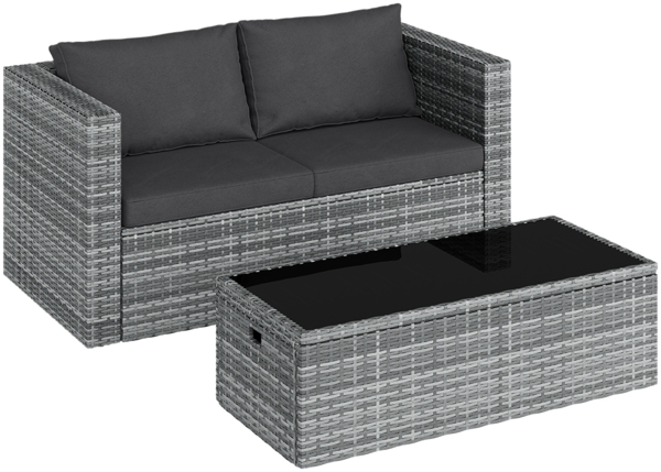 STEELSØN 'Noctura' Polyrattan 6-tlg. Gartenlounge, Sitzgruppe aus Sofa, Tisch, 2x Sessel, 2x Sitzhocker, grau-meliert/anthrazit, wetterfest, für 6 Personen Bild 11