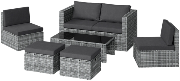 STEELSØN 'Noctura' Polyrattan 6-tlg. Gartenlounge, Sitzgruppe aus Sofa, Tisch, 2x Sessel, 2x Sitzhocker, grau-meliert/anthrazit, wetterfest, für 6 Personen Bild 9