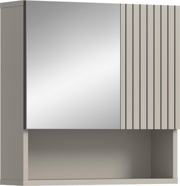 xonox. home – Spiegelschrank Mone 60 x 55 x 17 cm in Kaschmir Nachbildung – Badspiegel mit 1 Spiegeltür, 4 geschlossenen & 1 offenem Fach – Stilvolle Optik, kompakt & eine perfekte Ergänzung für Ihr Bad