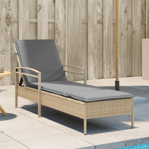 vidaXL Sonnenliege mit Auflage Beige 63x200x81 cm Poly Rattan 368302