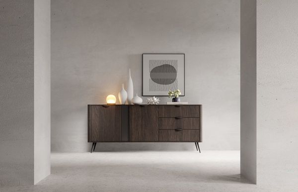 MOEBLO Kommode LARON 195 2d3s (Eiche Dunin & Schwarz, modernes Wohnzimmermöbel im Japandi- und Industrial-Design mit Schubladen und Türen, Sideboard Wohnzimmer Kommode Schlafzimmer Komodenschrank), (BxHxT): 195,2 x 81,2 x 38 cm