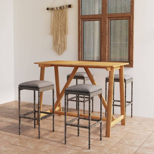 vidaXL 5-tlg. Gartenbar-Set mit Kissen Grau 3067964