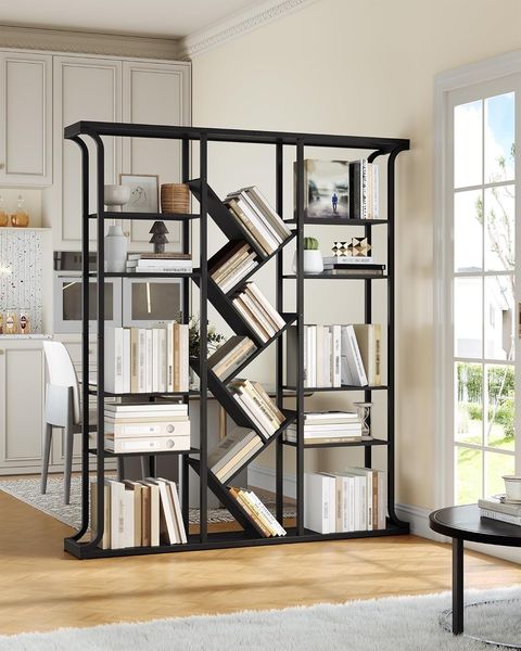 Bücherregal, 3 Säulen 6 Tier Baumförmiges Bücherschrank, 17 Fächer offene unabhängige Regale, für Home-Office, Schlafzimmer, Wohnzimmer, 24 x 156 x 180 cm Schwarz