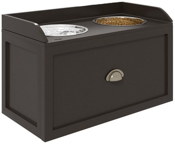 PawHut Futternapf erhöhter Fressnapf mit Schublade, Edelstahl, Braun 60 x 30 x 36 cm