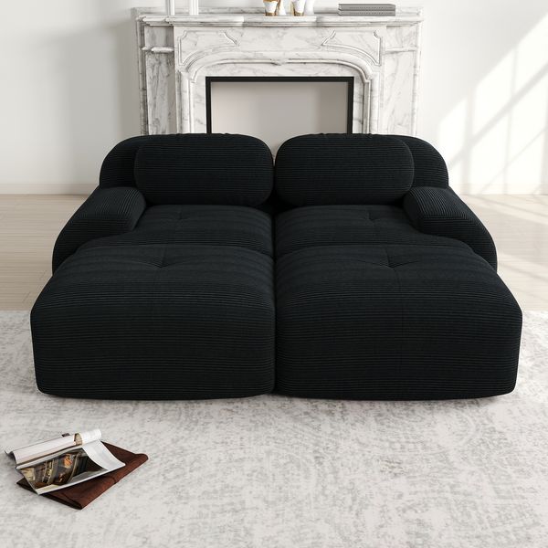 2-Sitzer-Sofa aus Cordstoff,modular kombinierbar mit Chaiselongue rutschfest ergonomische Armlehnen und hochelastische Polsterung für Wohnzimmer und Schlafzimmer,Cordstoff,Black,