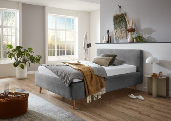 Polsterbett >Mattis< Liegefläche 140x200cm, Poso grau, Stellmaß: 161x105x218cm (BxHxT)