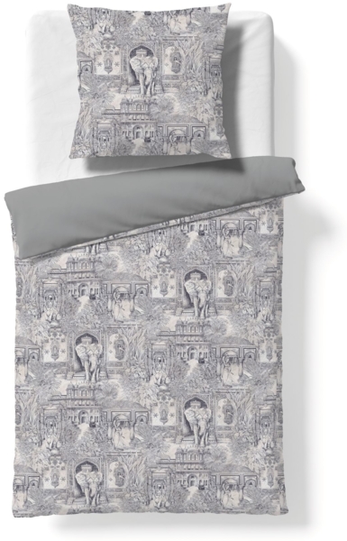 Fleuresse Mako-Satin Bettwäsche 155x220 Elefant Orient blau grau Wende 1144570-2 Bild 2