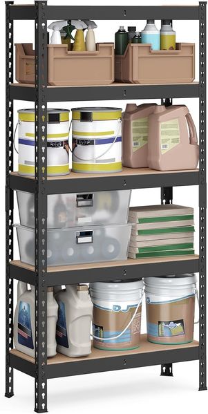 SONGMICS Schnelle Montage, Schwerlastregal, Standregal, Lagerregal, Küchenregal, Regal, 5 Ablagen, 30 x 75 x 150 cm, bis 875 kg belastbar, für Keller, Küche, Arbeitszimmer, schwarz