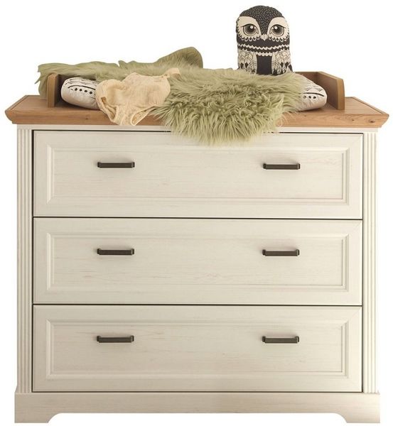 Lomadox Wickeltisch JASPER-78, Anderson Pine Nb. weiß, Eiche Nb, umbaubar zur Kommode, 3 Schubkästen
