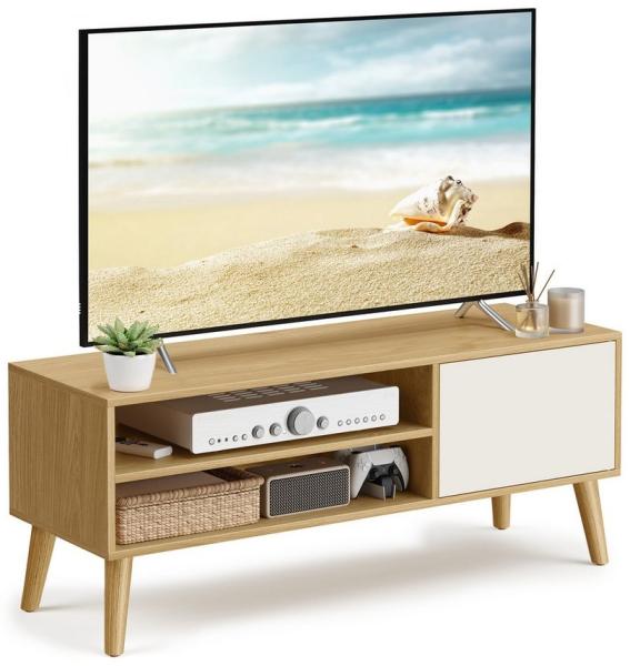 Vasagle TV-Schrank für Fernseher bis zu 55 Zoll, Holz natureichenfarben-cremeweiß, 120 x 40 x 49 (BxTxH) cm