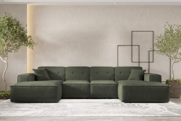 Wohnlandschaft Sofa U-Form CESINA in Stoff Ascot Bukla Winter Moss