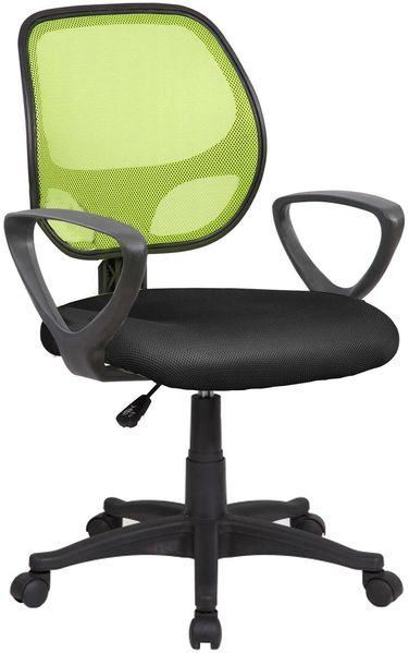 Dmora Stuhl mit Rädern Filiberta, Mesh-Arbeitsstuhl mit Armlehnen, ergonomischer Bürositz, 56x57h88/100 cm, Schwarz und Grün