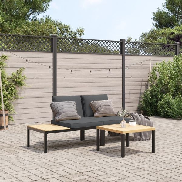 vidaXL 3-tlg. Garten-Sofagarnitur mit Kissen Schwarz Aluminium 3283704