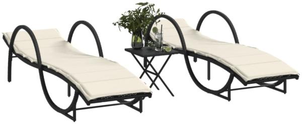 vidaXL Sonnenliegen 2 Stk. mit Tisch Schwarz Poly Rattan 368263