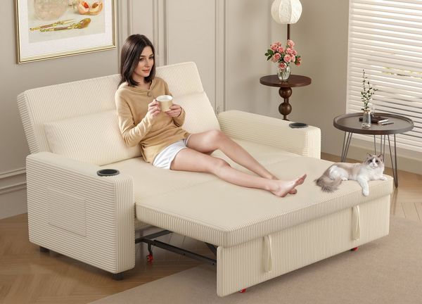 HOMALL Sofa Schlafsofa, kompaktes Klappsofa, verstellbare Rückenlehne, Doppelschlafsofa Ein ausziehbares Schlafsofa mit zwei Getränkehaltern.
