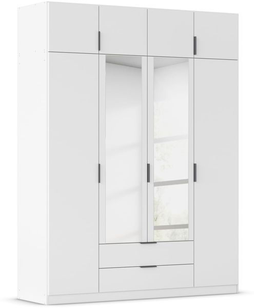 Rauch Möbel Lagoa, Kleiderschrank, Garderobe für Schlafzimmer, Kinderzimmer, Jugendzimmer 8-türig, mit Spiegel, 2 Schubladen, mit Zubehör Premium, Farbe Weiß, Breite 181