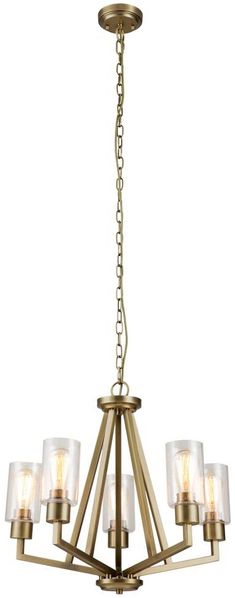 Kichler KL-DERYN5-NBR Kronleuchter Deryn E27 60W Stahl, Glas klar; natürliches Messing L:61. 1cm B:61. 1cm Ø61. 1cm dimmbar höhenverstellbar