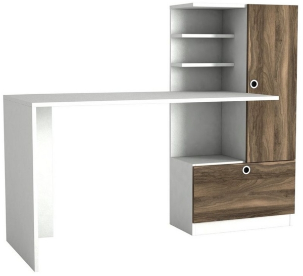 'Merinos' Schreibtisch mit Regal, Weiß/ Walnuss, 150 x 120 x 60 cm