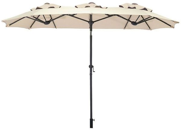 Spetebo Sonnenschirm Doppel Sonnenschirm 300 x 150 cm - natur, LxB: 300.00x150.00 cm, Packung, mit Handkurbel, Drei Kuppel Sonnenschutz Gartenschirm