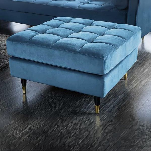 Moderner Hocker COMFORT 80cm blau Samt Taschenfederkern Elegant