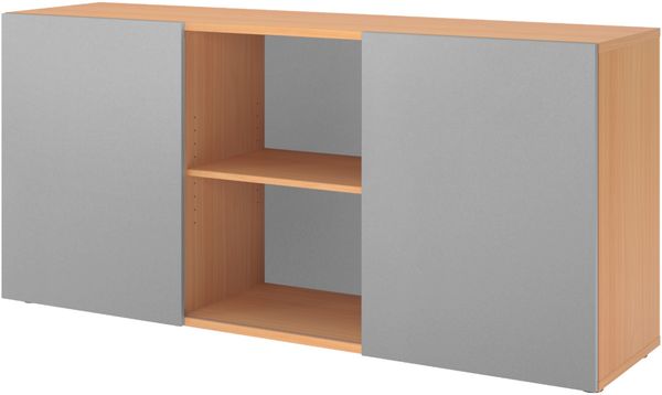 bümö Schwebetürenschrank, Sideboard Buche/Silber - Büromöbel Sideboard Holz 160cm breit, 42cm schmal, Büro Schrank mit Schwebetür für Flur oder als Wohnzimmer-Kommode, 1780-6-S