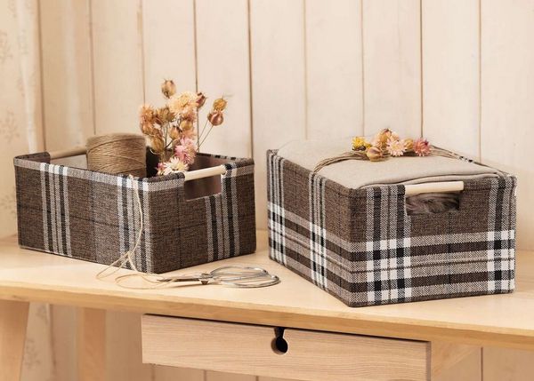 Dekoleidenschaft Aufbewahrungsbox "Karo" Aufbewahrungskorb aus Textil 31x21 & 35x24 cm, Organizer Körbe (2 St, im Set)