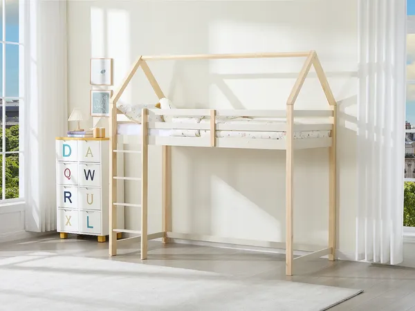 Vente-unique - TARZIA Bett Holz, Platte Beige - B 96,5 cm x H 200,5 cm x L 197,5 cm
