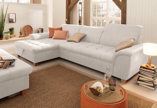 Home affaire Ecksofa Lyla fester Sitzkomfort, bequeme Armlehnen, Breite 279cm, L-Form, mit Recamiere, wahlweise mit Rückenfunktion und zusätzlich mit Bett