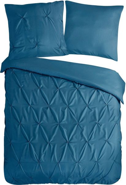 Pure Microfaser Bettwäsche 135 X 200 cm + 1- 80 X 80 cm Elegance luxury stitching pleats blau