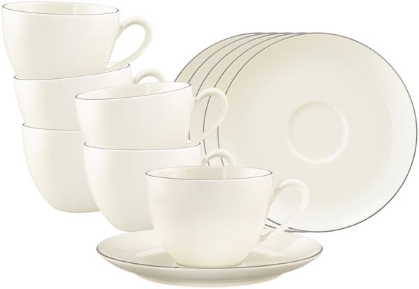 Seltmann Weiden Savona Kaffeetasse mit Untertasse 270 ml Grey Line 6er Set