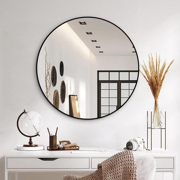 Boromal Wandspiegel groß Wohnzimmer Rundspiegel 80x80 (Flurspiegel modern groß, Schwarz), für Wohnzimmer Schlafzimmer Badezimmer Garderobe Friseurladen