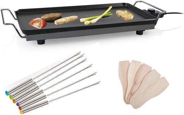 Teppanyaki Tischgrill Grillplatte 60x36cm & 6 Teppan Yaki Gabeln 2500W