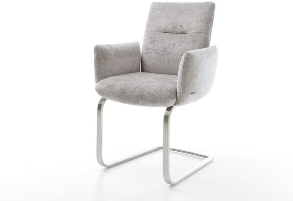 Freischwinger Jova-Flex mit Armlehnen Chenille Silbergrau Freischwinger flach Edelstahl Taschenfederkern