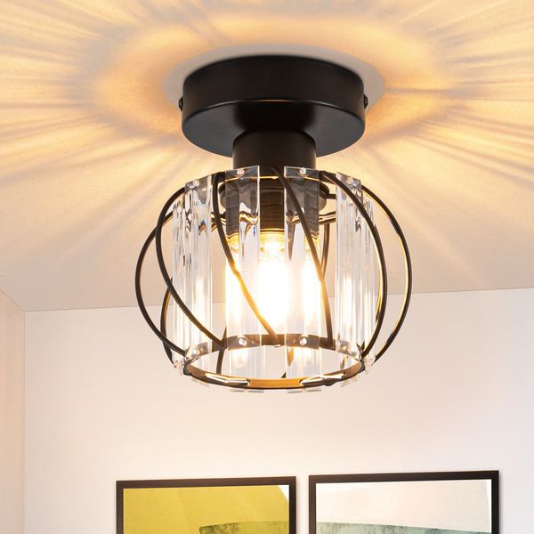 ZMH Deckenleuchte Schwarz Deckenlampe Kristall: Modern Flurlampe E27 Küchenlampe mit Metall Rahmen Vintage Innen Deckenbeleuchtung für Flur Korridor Küche Balkon Wohnzimmer Hotel (Ohne Leuchtmittel)