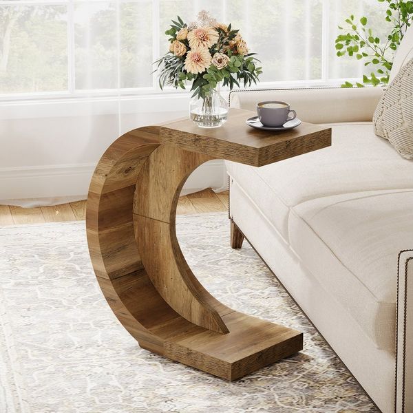 Tribesigns Beistelltisch C-förmiger Beistelltisch, 70 x 30 x 65 cm Kaffeetisch Snacktisch (1 x Beistelltisch - 1 x Zubehörpaket - 1 x Anleitung), Schmaler Nachttisch für Wohnzimmer, Schlafzimmer, Rustikal Braun