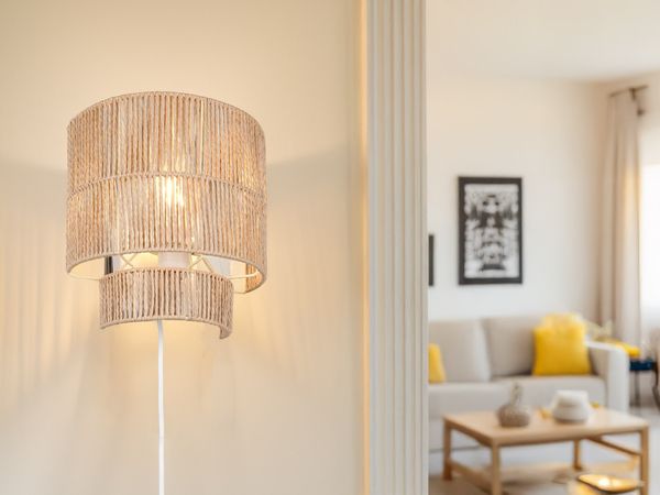 Wandleuchte SATNA aus Papiergarn mit Stecker und Schalter, Höhe 24cm