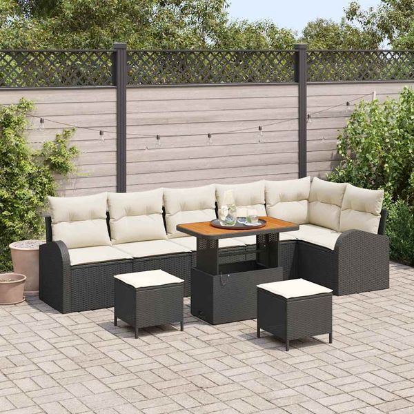 vidaXL Garten-Sofa-Set mit Kissen mit Speicher 9 pcs Schwarz und Creme 3364365