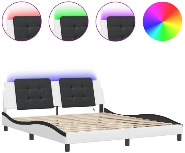 vidaXL Bettgestell mit LED ohne Matratze "Zadar" Weiß und Schwarz 180x200 cm Kunstleder 3214130