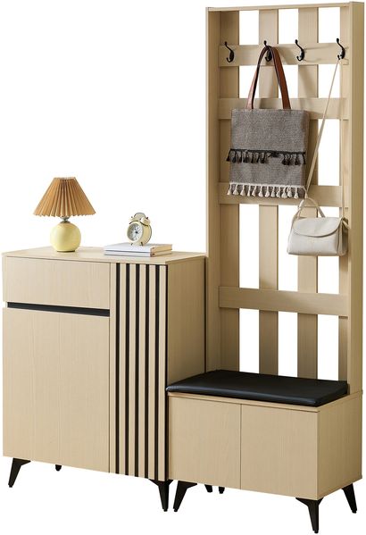 Merax Kombinationsset, Garderobe mit Sitzbank & Sideboard/Schuhschrank – Stilvolle Stauraumlösung für Flur, Wohn- und Schlafzimmer Bild 10