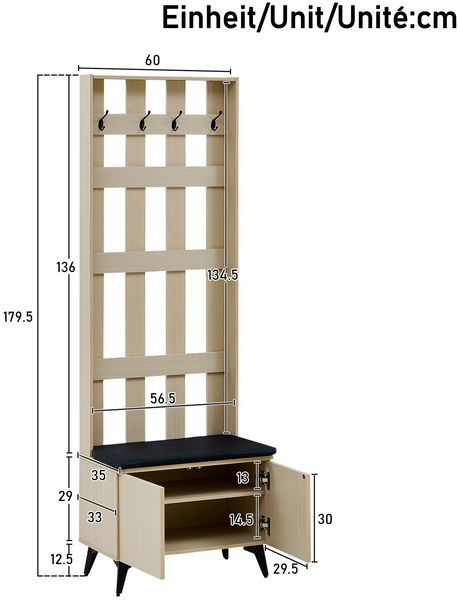 Merax Kombinationsset, Garderobe mit Sitzbank & Sideboard/Schuhschrank – Stilvolle Stauraumlösung für Flur, Wohn- und Schlafzimmer Bild 4