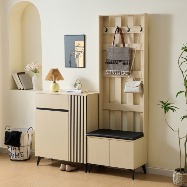 Merax Kombinationsset, Garderobe mit Sitzbank & Sideboard/Schuhschrank – Stilvolle Stauraumlösung für Flur, Wohn- und Schlafzimmer
