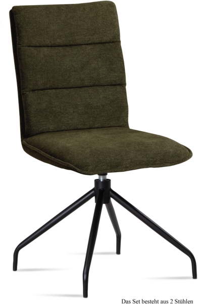 Esszimmerstuhl drehbar (2er-Set) Donata 47x92x60 Schwarz/Khaki