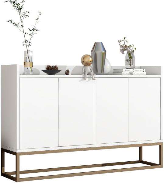 Merax Modernes Sideboard im minimalistischen Stil 4-türiger griffloser Buffetschrank für Esszimmer, Wohnzimmer, Küche weiß