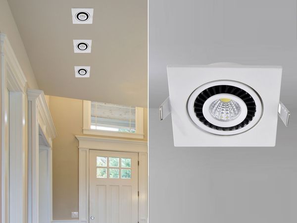 LED Einbaustrahler BARI Weiß eckig mit schwenkbarem Spot - 8,5cm