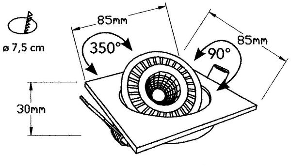 LED Einbaustrahler BARI Weiß eckig mit schwenkbarem Spot - 8,5cm Bild 6